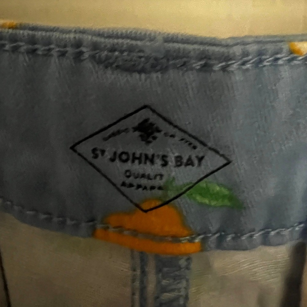 Lemon Citrus Print Chino Shorts Blue Yellow Preppy Coastal Summer St John's Bay - Picture 7 of 7